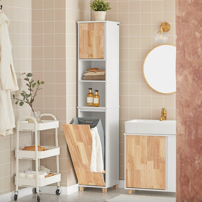 SoBuy | Armadietto da bagno alto | Armadietto da bagno | Armadietto per la biancheria | Mobile da bagno | BZR74-W