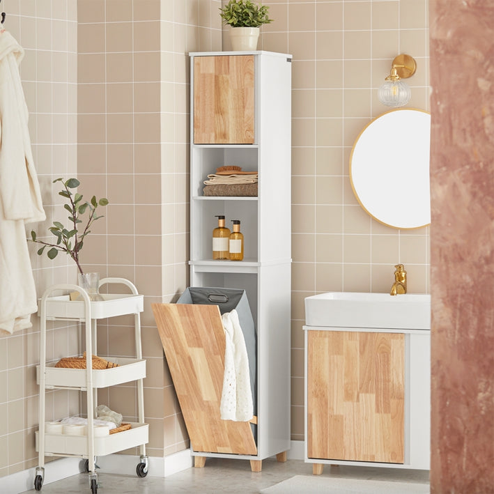 SoBuy | Armadietto da bagno alto | Armadietto da bagno | Armadietto per la biancheria | Mobile da bagno | BZR74-W