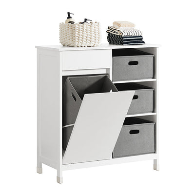 SoBuy | Wäscheschrank | Wäschesammler | Wäschekorb | Badezimmerschrank Weiß | BZR77-W