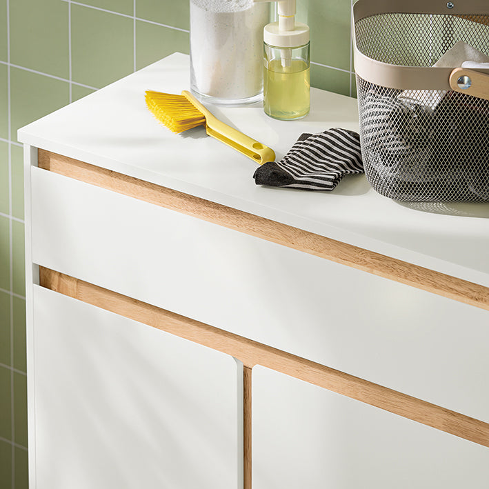 SoBuy | Mobile lavanderia con cesto portabiancheria | Portabiancheria | Mobile da bagno | Bianco | BZR79-W