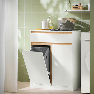 SoBuy | Mobile lavanderia con cesto portabiancheria | Portabiancheria | Mobile da bagno | Bianco | BZR79-W