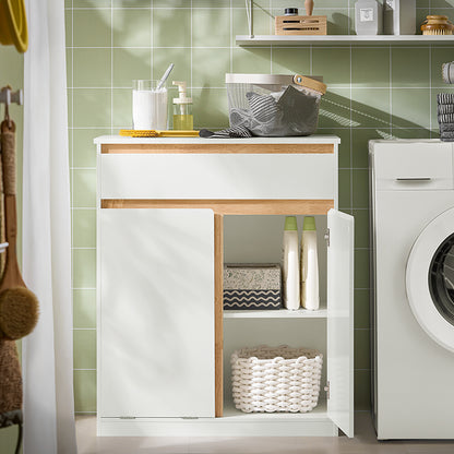 Prévente | SoBuy | Armoire à linge avec sac à linge | Panier à linge | Meuble de salle de bain | Blanc | BZR79-W
