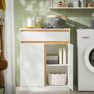 SoBuy | Mobile lavanderia con cesto portabiancheria | Portabiancheria | Mobile da bagno | Bianco | BZR79-W