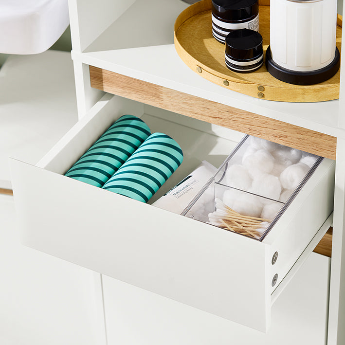 SoBuy | Colonna da bagno | Mobiletto bagno con 2 ante | Scaffale da bagno | Mobile da bagno | Bianco | BZR80-W
