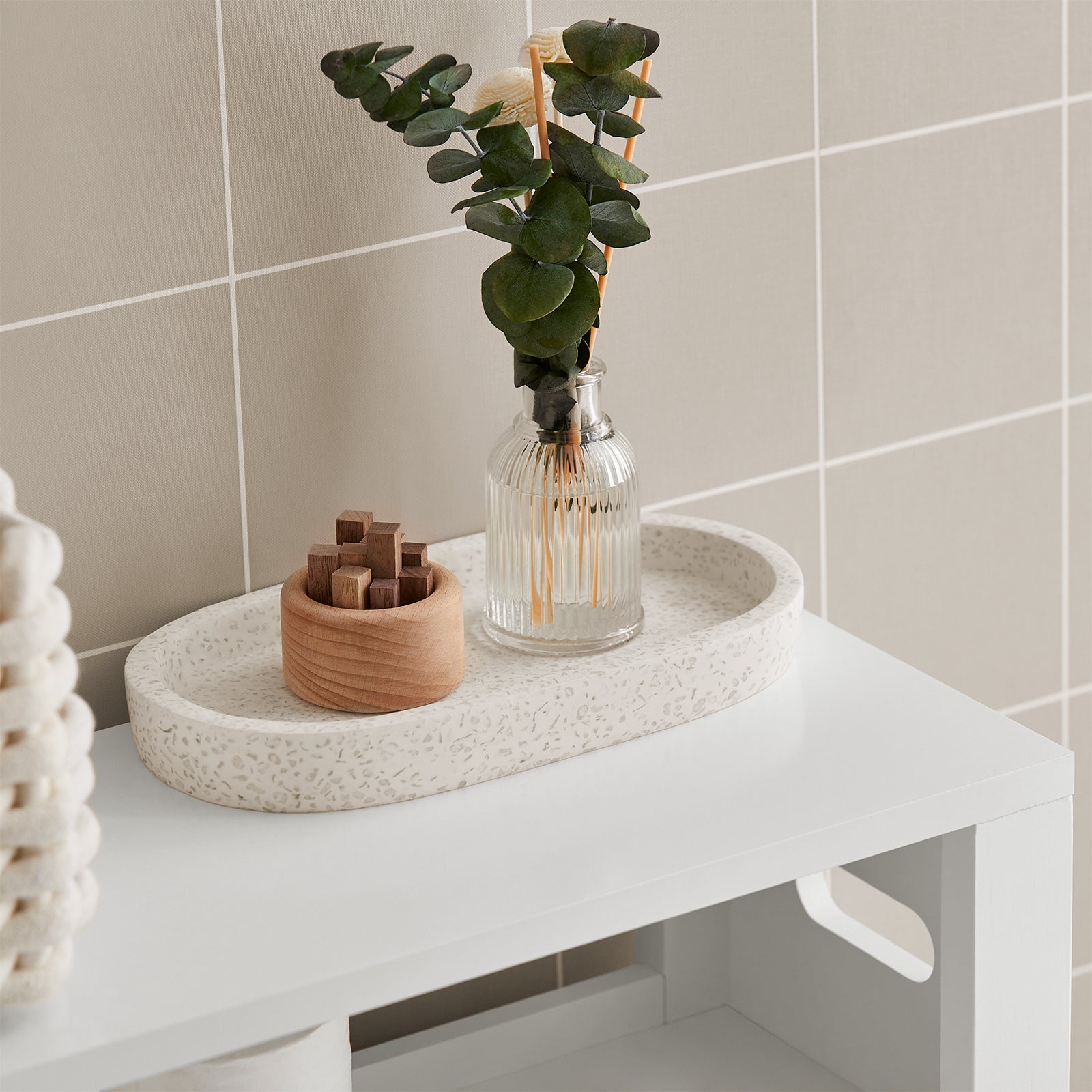 SoBuy | Étagère niche avec 2 paniers | Étagère de cuisine | Étagère de salle de bain Blanche | BZR83-W