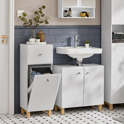 SoBuy | Armadio portabiancheria con cesto | Contenitore per biancheria | Cesto portabiancheria bianco | BZR93-W