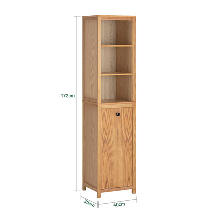 SoBuy | Armoire de salle de bain étroite avec sac à linge | Armoire haute | Étagère de salle de bain | Naturel | BZR95-N