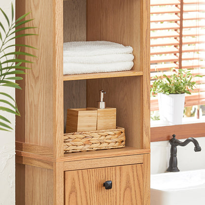 SoBuy | Armoire de salle de bain étroite avec sac à linge | Armoire haute | Étagère de salle de bain | Naturel | BZR95-N