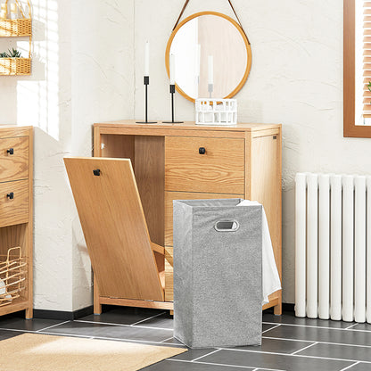 SoBuy | Armoire à linge avec sac à linge pliable | Armoire de salle de bain | Panier à linge | Naturel | BZR97-N
