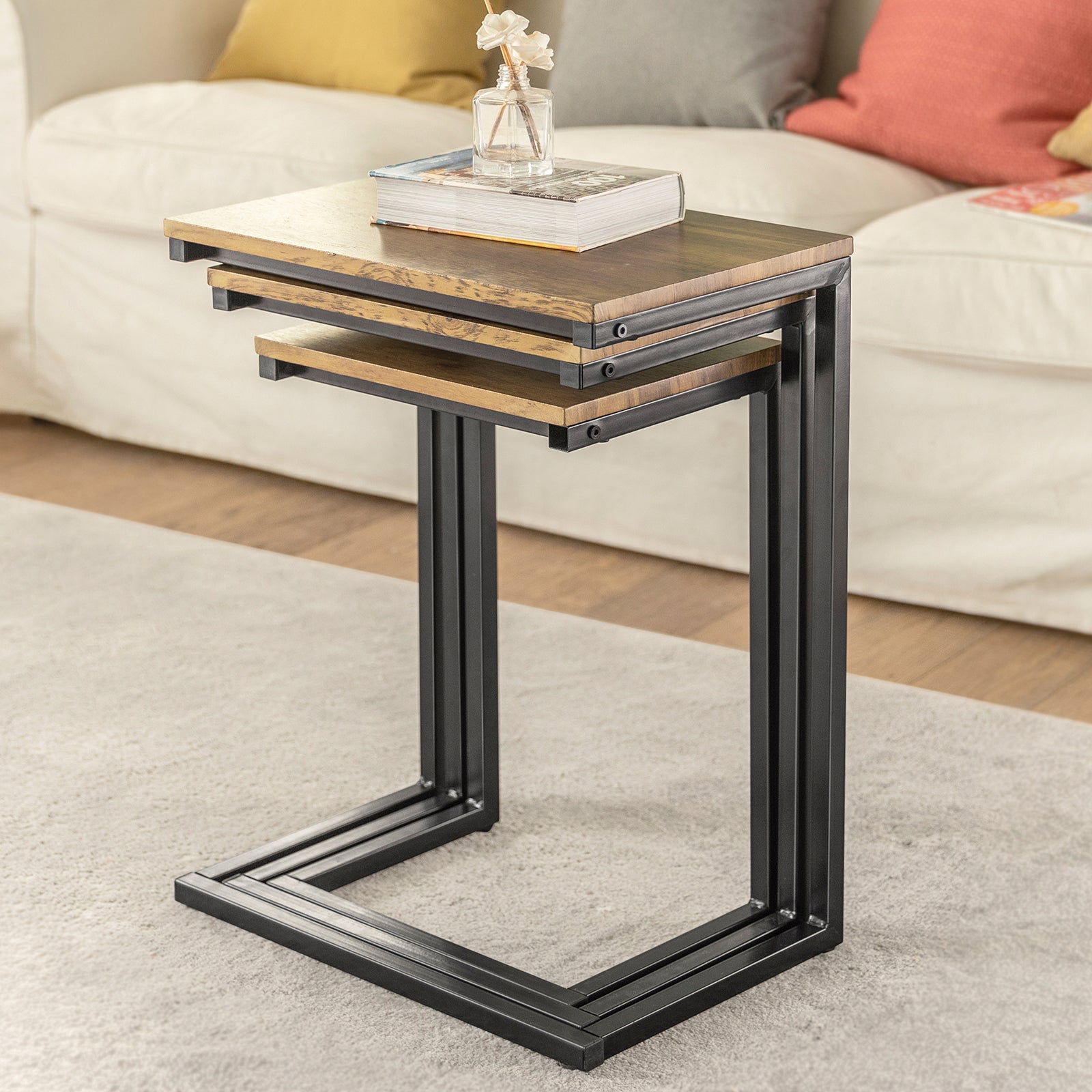 SoBuy | Set di 3 tavolini | Tavolino da divano | Tavolino da salotto | FBT102-F
