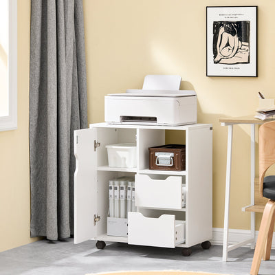 SoBuy | Table roulante imprimante avec tiroir | Table d'appoint | Table basse Blanche | FBT105-W