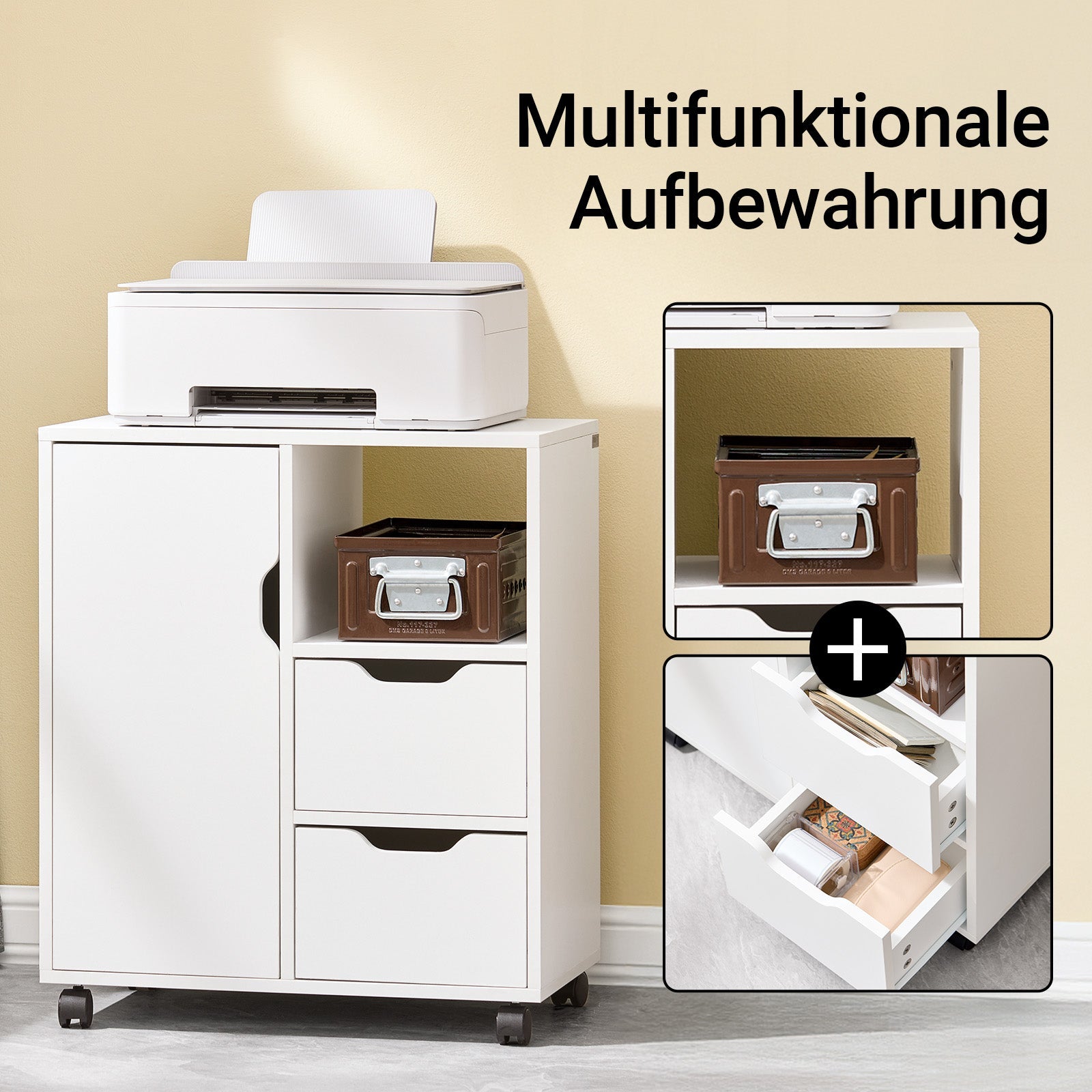 SoBuy | Tavolino Stampante con Cassetto | Tavolino da Salotto | Tavolino Basso Bianco | FBT105-W