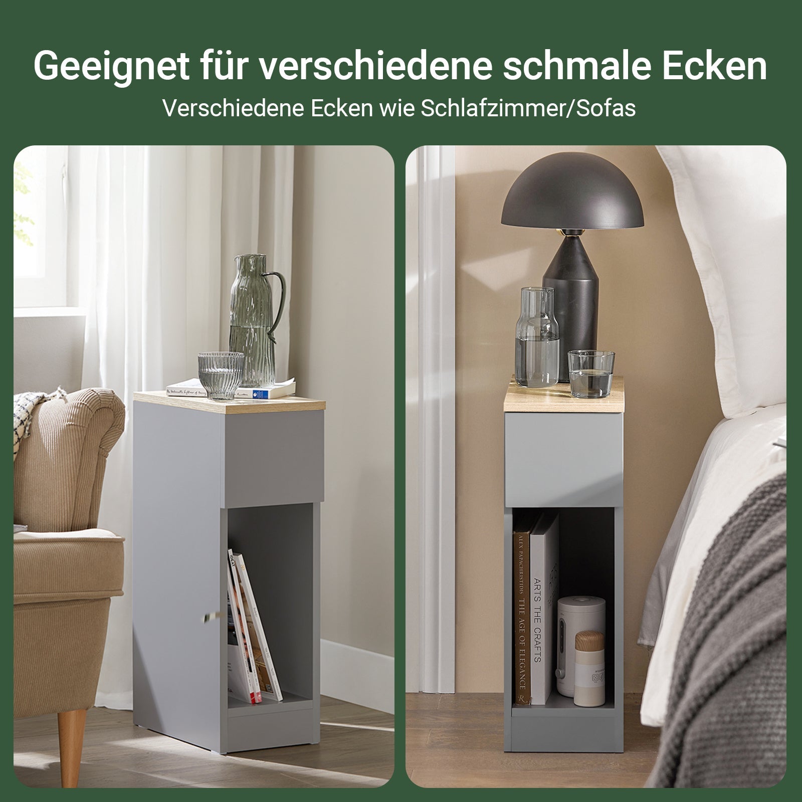 SoBuy Comodino Stretto | con Cassetto | Grigio Chiaro 20x60x35cm | FBT111-HG