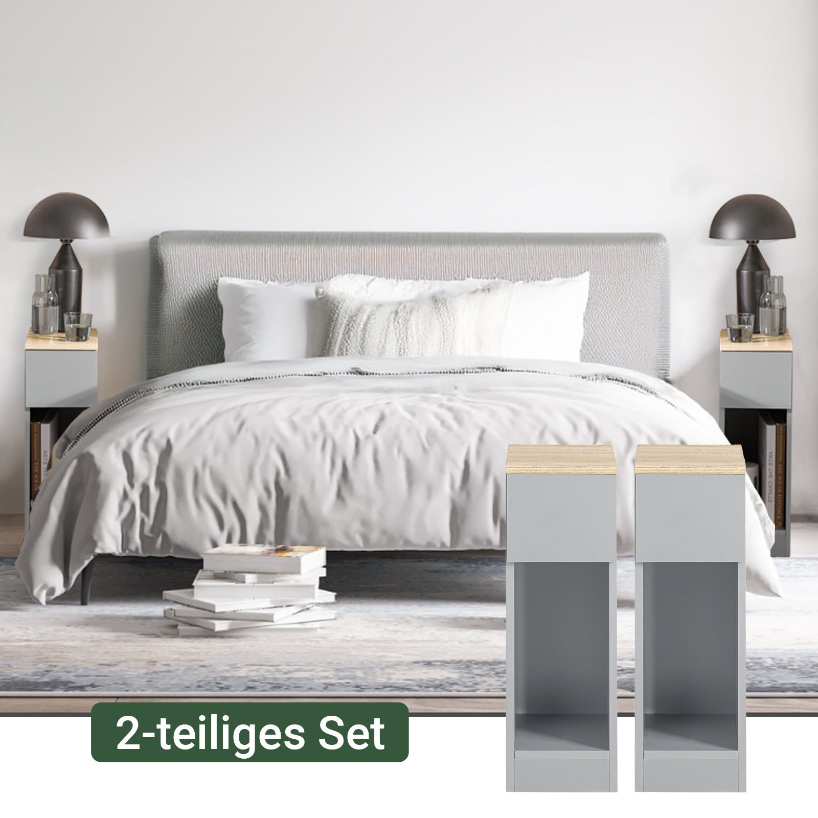 SoBuy Comodino Set da 2 Pezzi, Tavolino Salvaspazio con Cassetto, Grigio Chiaro 20x60x35cm FBT111-HGx2