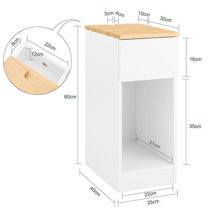 SoBuy Table de Chevet Étroite | Table d'Appoint avec Tiroir | Blanc-Naturel FBT111-II-WN