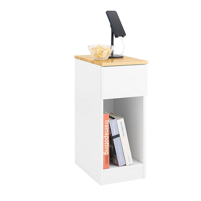 SoBuy Table de Chevet Étroite | Table d'Appoint avec Tiroir | Blanc-Naturel FBT111-II-WN