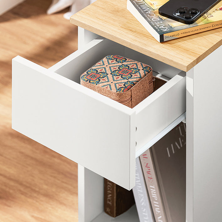SoBuy Table de Chevet Étroite | Table d'Appoint avec Tiroir | Blanc-Naturel FBT111-II-WN