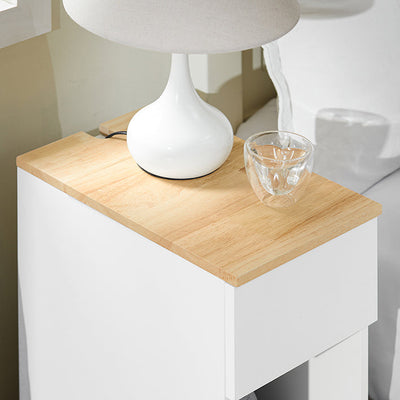 SoBuy Table de Chevet Étroite | Table d'Appoint avec Tiroir | Blanc-Naturel FBT111-II-WN