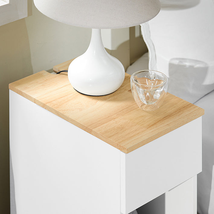SoBuy Table de Chevet Étroite | Table d'Appoint avec Tiroir | Blanc-Naturel FBT111-II-WN