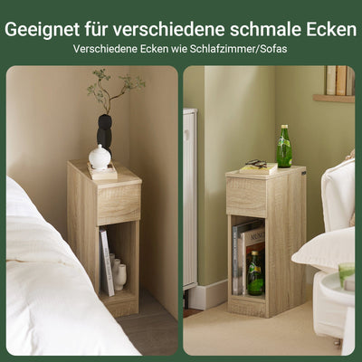 SoBuy | Nachttisch 2er Set schmal | mit Schublade Natur | FBT111-Nx2