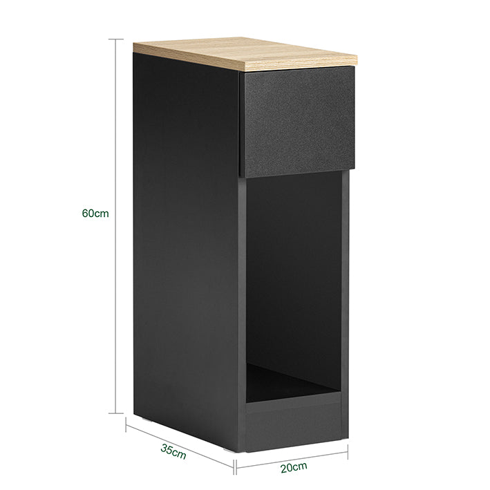 SoBuy Comodino Stretto Tavolino da Salotto con Cassetto Nero 20x60x35cm FBT111-SCH