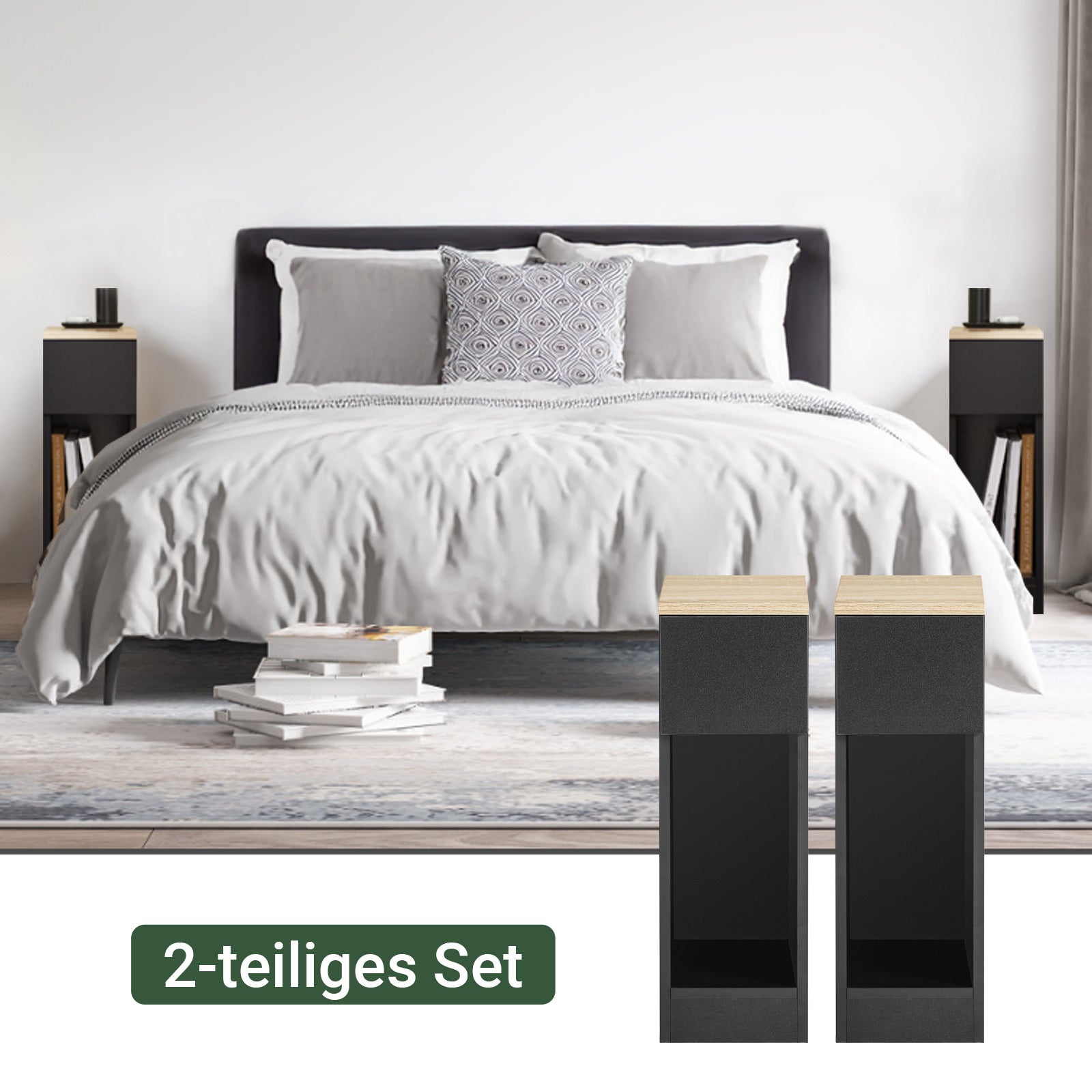 SoBuy | Comodini 2 pz. stretti | Tavolino da caffè con cassetto | Nero 20x60x35cm | FBT111-SCHx2