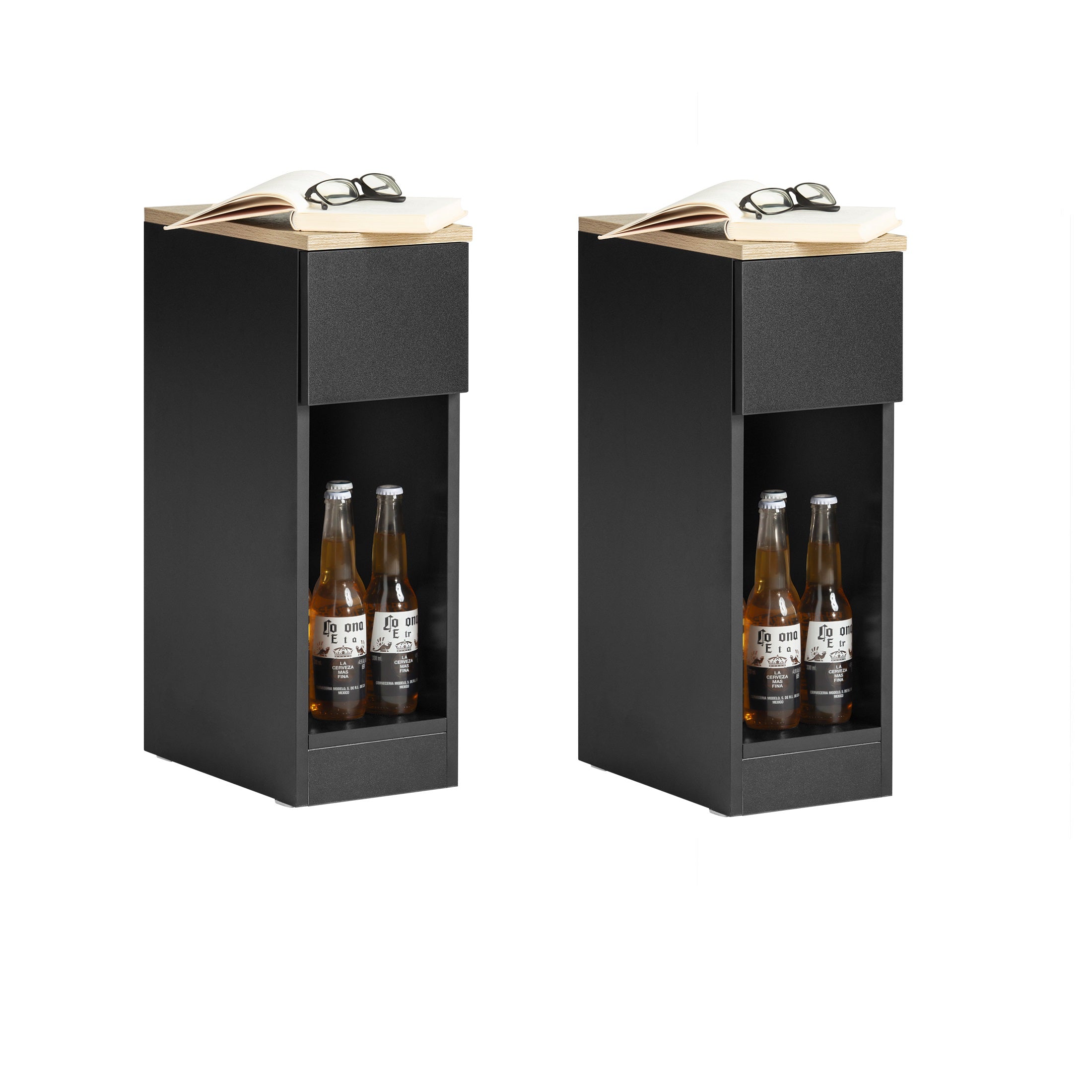 SoBuy | Comodini 2 pz. stretti | Tavolino da caffè con cassetto | Nero 20x60x35cm | FBT111-SCHx2