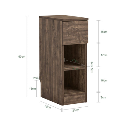SoBuy | Comodino stretto Tavolino da Salotto | con cassetto Marrone | 20x60x35cm | FBT111-SN