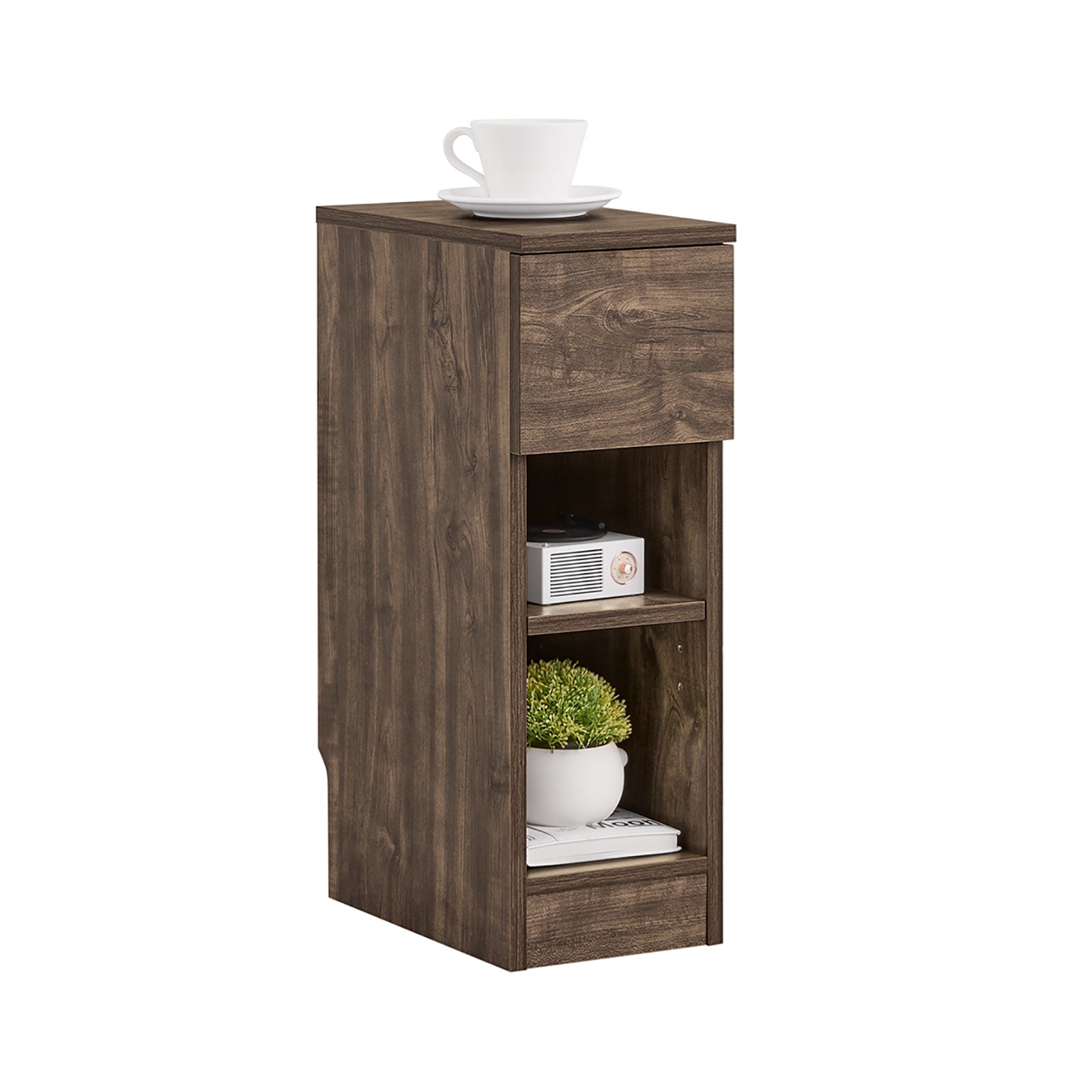 SoBuy | Comodino stretto Tavolino da Salotto | con cassetto Marrone | 20x60x35cm | FBT111-SN