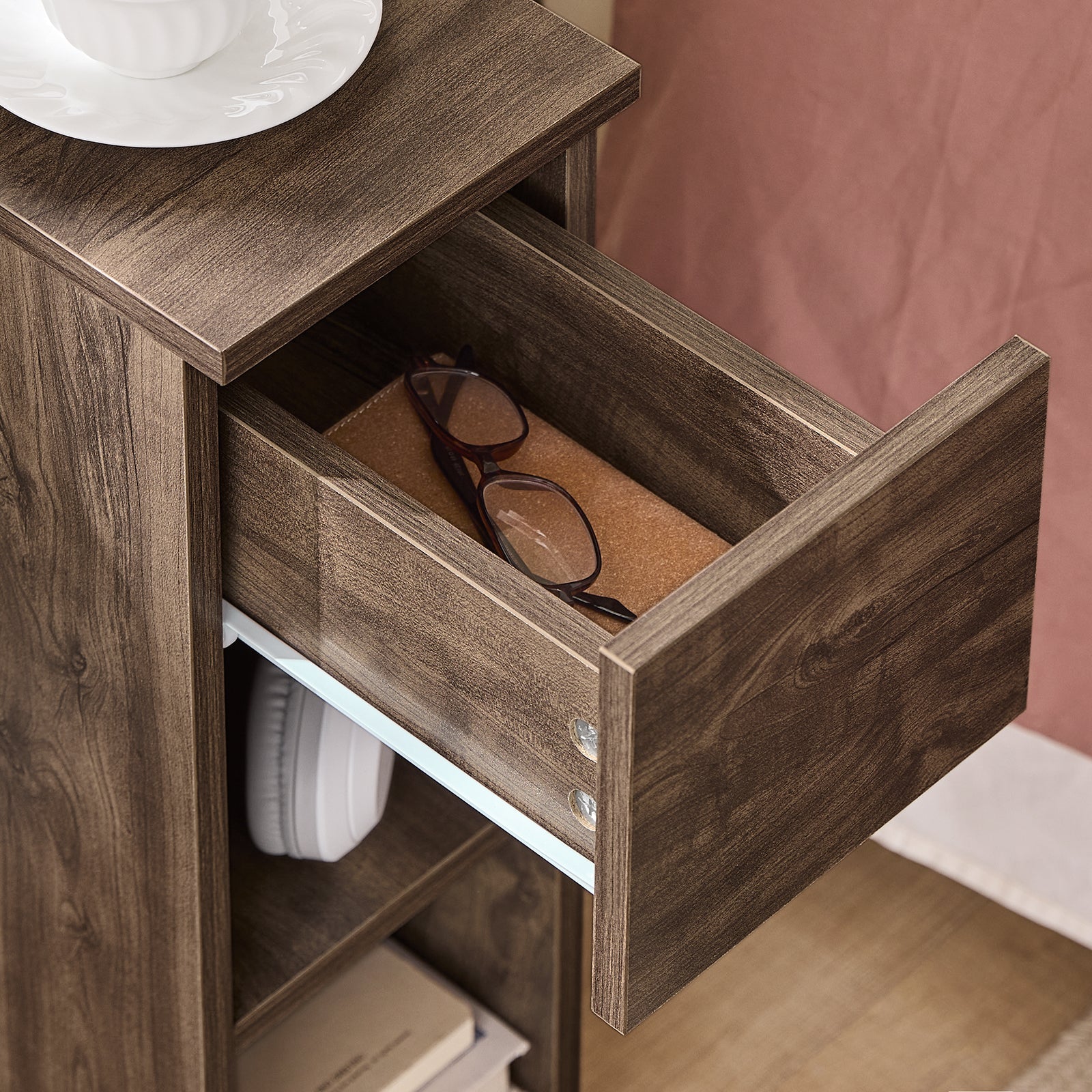 SoBuy | Comodino stretto Tavolino da Salotto | con cassetto Marrone | 20x60x35cm | FBT111-SN