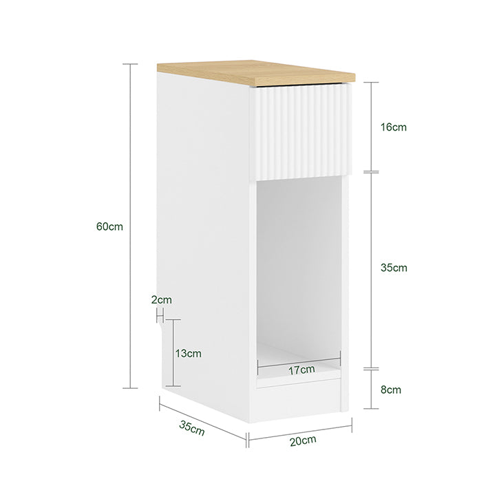 SoBuy | Comodino stretto | con cassetto con design a onde | Bianco | 20x60x35cm | FBT111-W