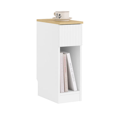 SoBuy | Comodino stretto | con cassetto con design a onde | Bianco | 20x60x35cm | FBT111-W