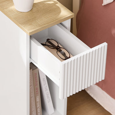 SoBuy | Comodino stretto | con cassetto con design a onde | Bianco | 20x60x35cm | FBT111-W