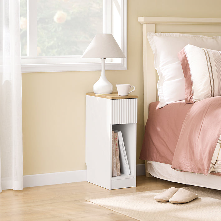 SoBuy | Comodino stretto | con cassetto con design a onde | Bianco | 20x60x35cm | FBT111-W
