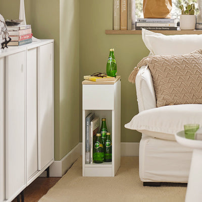 SoBuy Set di 2 comodini stretti con cassetto Bianco 20x60x35cm FBT111-WNx2