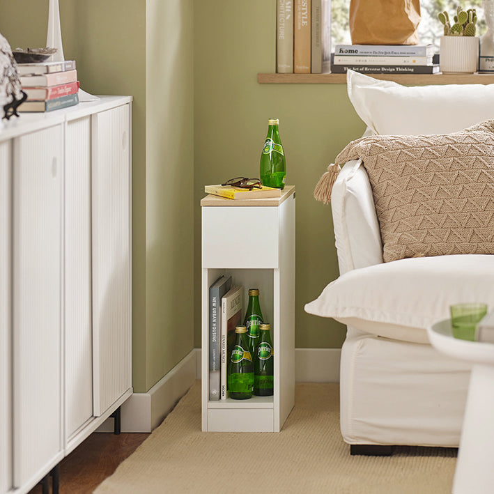 SoBuy Set di 2 comodini stretti con cassetto Bianco 20x60x35cm FBT111-WNx2