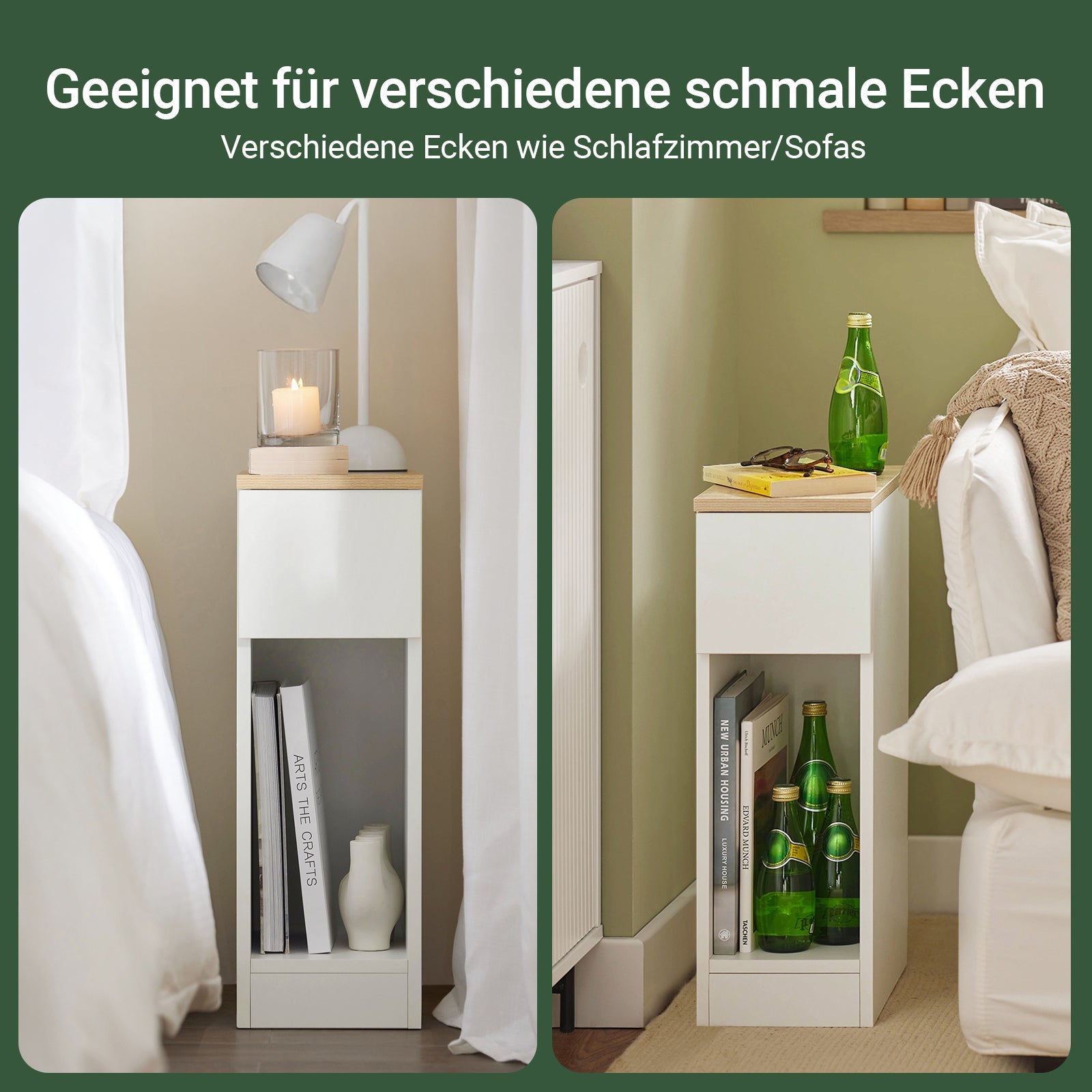 SoBuy Set di 2 comodini stretti con cassetto Bianco 20x60x35cm FBT111-WNx2