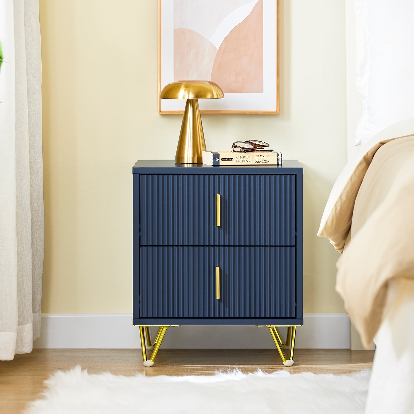 SoBuy | Nachttisch mit 2 Schubladen | Moderner Sofatisch | Beistelltisch | Blau | FBT115-B