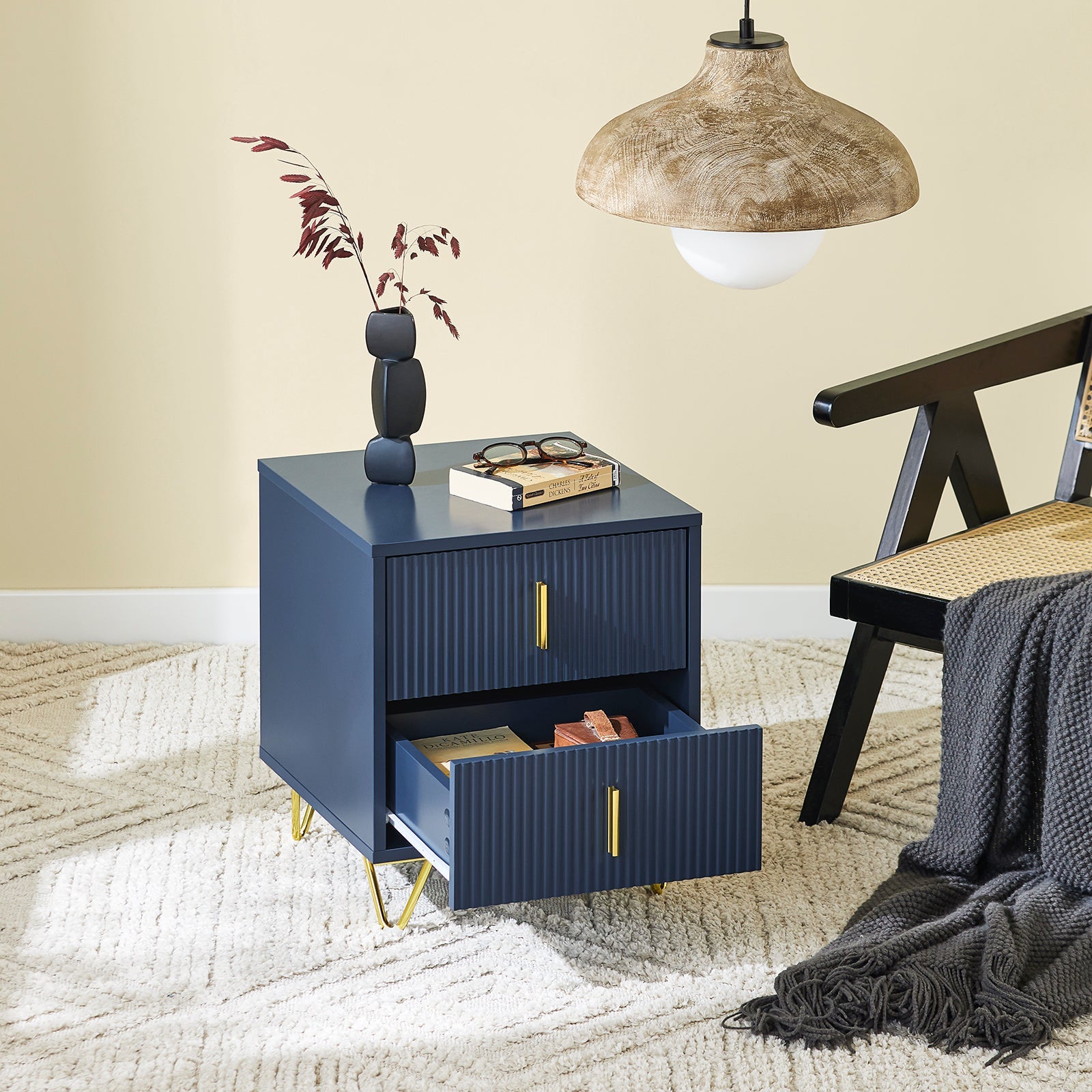 SoBuy | Table de chevet avec 2 tiroirs | Table d'appoint moderne pour canapé | Table d'appoint | Bleu | FBT115-B