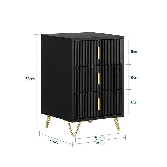 SoBuy | Comodino con 3 cassetti | Tavolino da divano | Tavolino laterale | Nero | FBT115-L-SCH