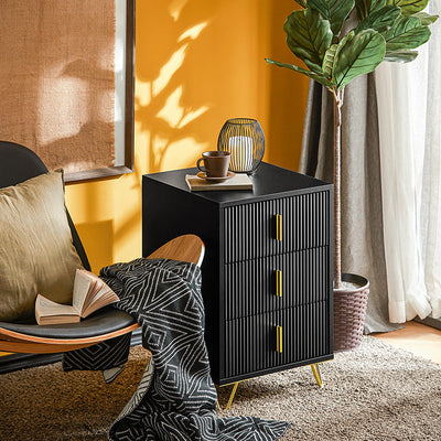 SoBuy | Comodino con 3 cassetti | Tavolino da divano | Tavolino laterale | Nero | FBT115-L-SCH