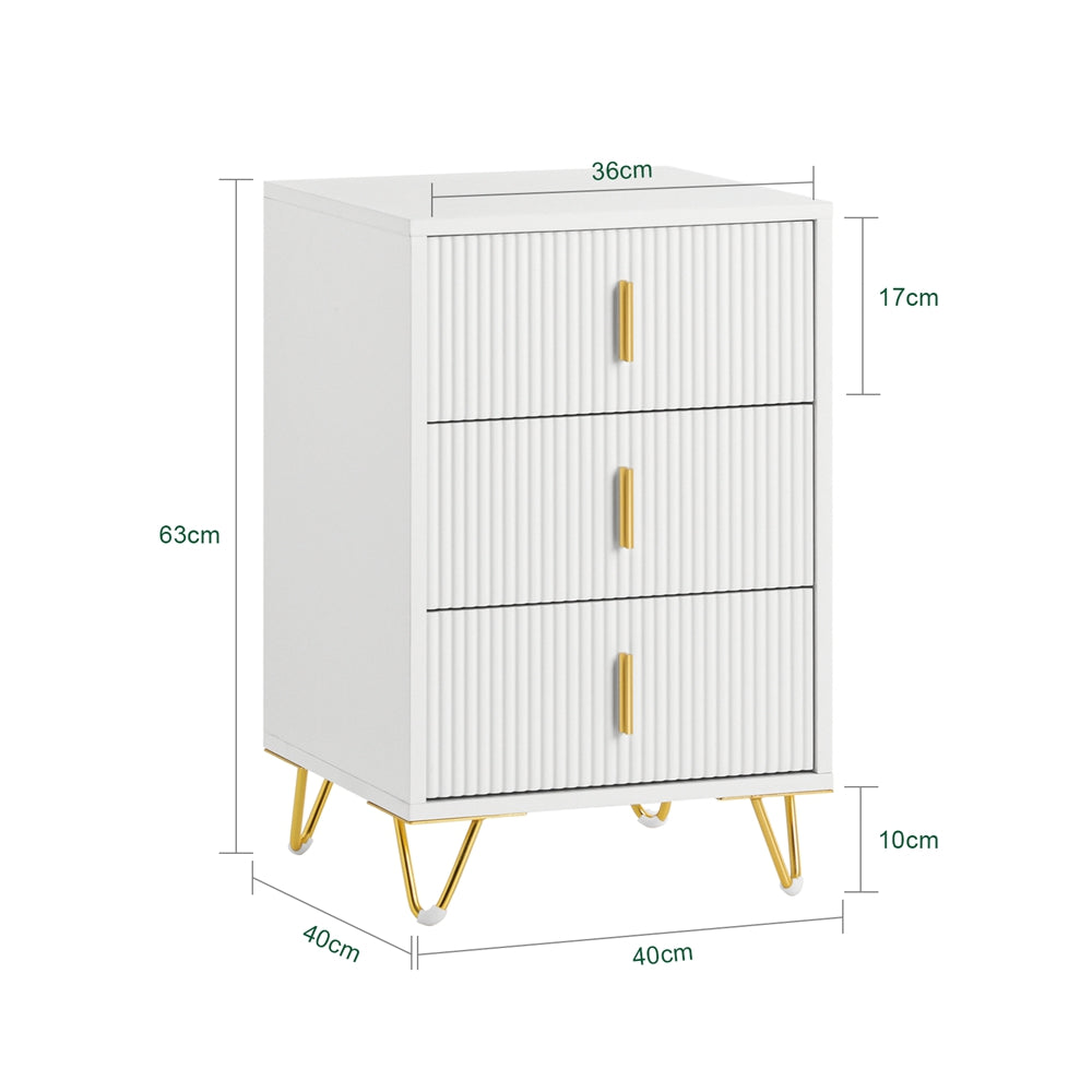 SoBuy | Nachttisch mit 3 Schubladen | Sofatisch | Beistelltisch | Weiß | FBT115-L-W