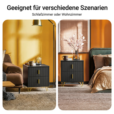 SoBuy | Nachttisch 2er Set Schwarz | mit 2 Schubladen | FBT115-SCHx2