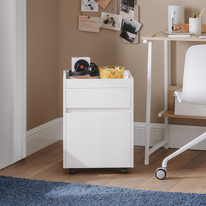 SoBuy | Contenitore con ruote | Carrello da ufficio | Tavolino da caffè con ruote | Tavolino per stampante | Bianco | FBT121-W