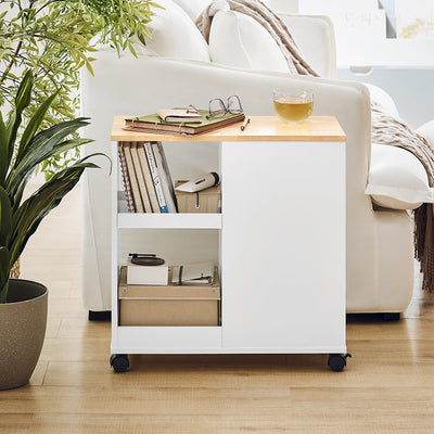 SoBuy | Desserte d'imprimante à roulettes | Chariot de classement | Chariot de bureau | Blanc-Naturel | FBT130-WN