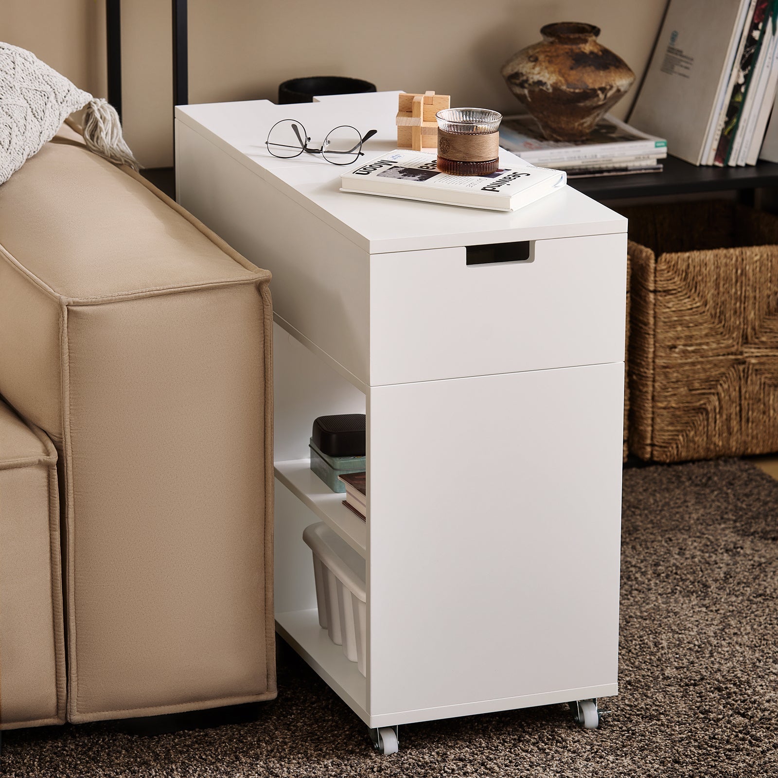 SoBuy | Armadio schedario | Carrello schedario | Tavolo stampante | Contenitore su ruote | Bianco | FBT134-W