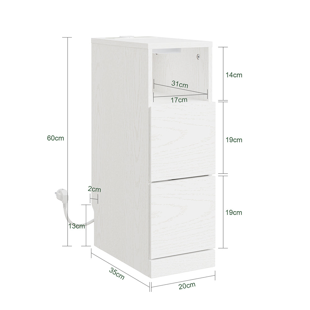 SoBuy Nachttisch schmal 20cm breit mit 2 Schubladen Platzsparender Weiß FBT149-E-WG