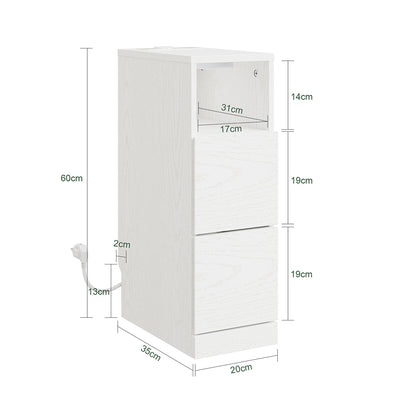 SoBuy Nachttisch schmal 20cm breit mit 2 Schubladen Platzsparender Weiß FBT149-E-WG