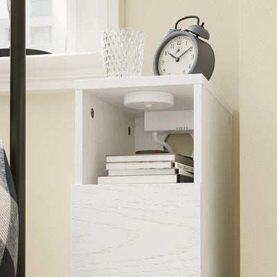 SoBuy Nachttisch schmal 20cm breit mit 2 Schubladen Platzsparender Weiß FBT149-E-WG