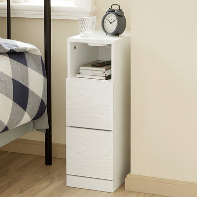 SoBuy Nachttisch schmal 20cm breit mit 2 Schubladen Platzsparender Weiß FBT149-E-WG